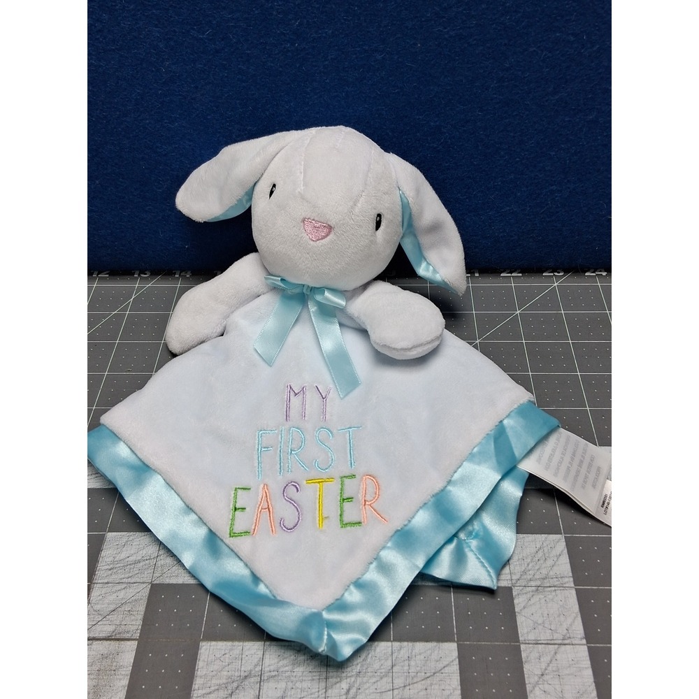 Baby Essentials My First Easter Bunny Lovey Security 13" Blanket Blue Plush Rabb